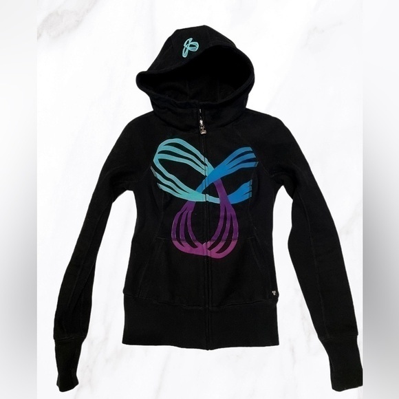 TNA pacific logod black multicolored long sleeve casual pull-on  suede hoodie XS - Picture 1 of 5